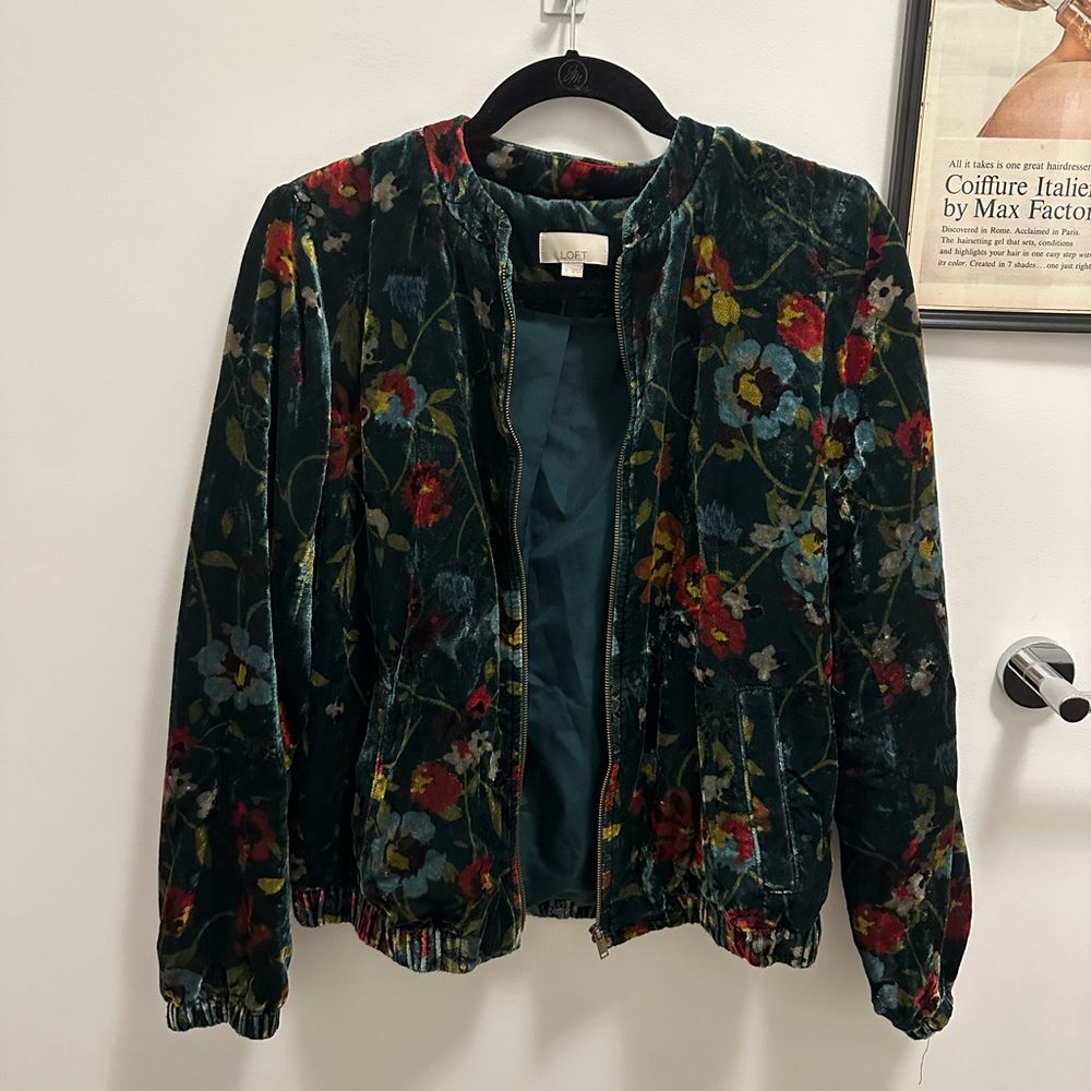 Loft Floral Velvet Bomber Jacket